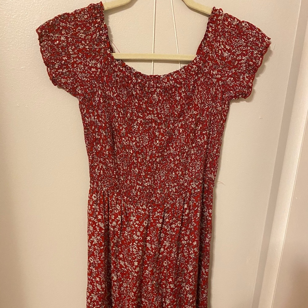 Red off the shoulder jumpsuit